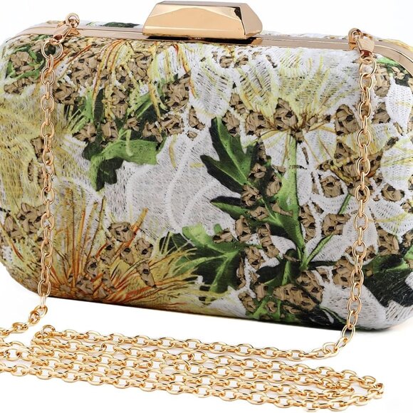 Women's Straw Clutch Purse Summer Beach Evening Bag Crossbody Lace Floral - Picture 7 of 7